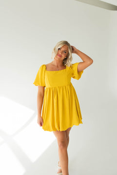 Miranda Puff Sleeve Dress | Mustard