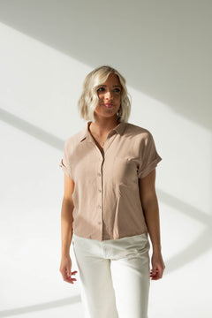 Regina Collared Button Down | Dark Taupe