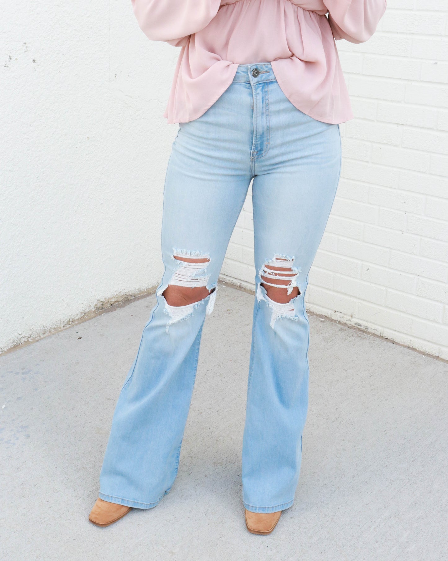 Happi High Rise Crop Flare - Light Blue – Revel Boutique