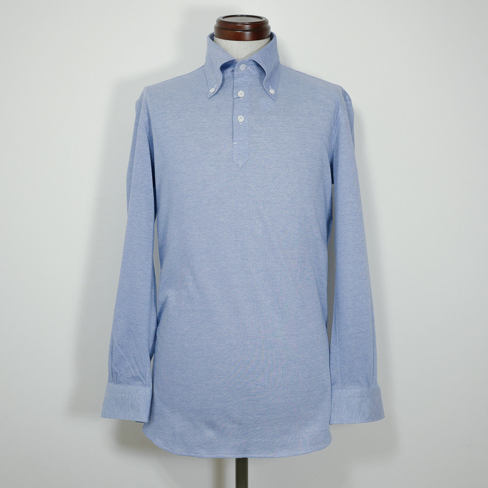 Light Blue Long-sleeve Polo Shirt with button-down collar — Last & Lapel