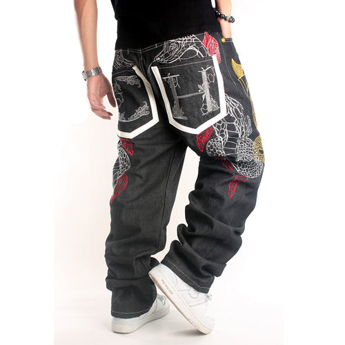 Trendy Plus Size Embroidered Jeans Men Pants