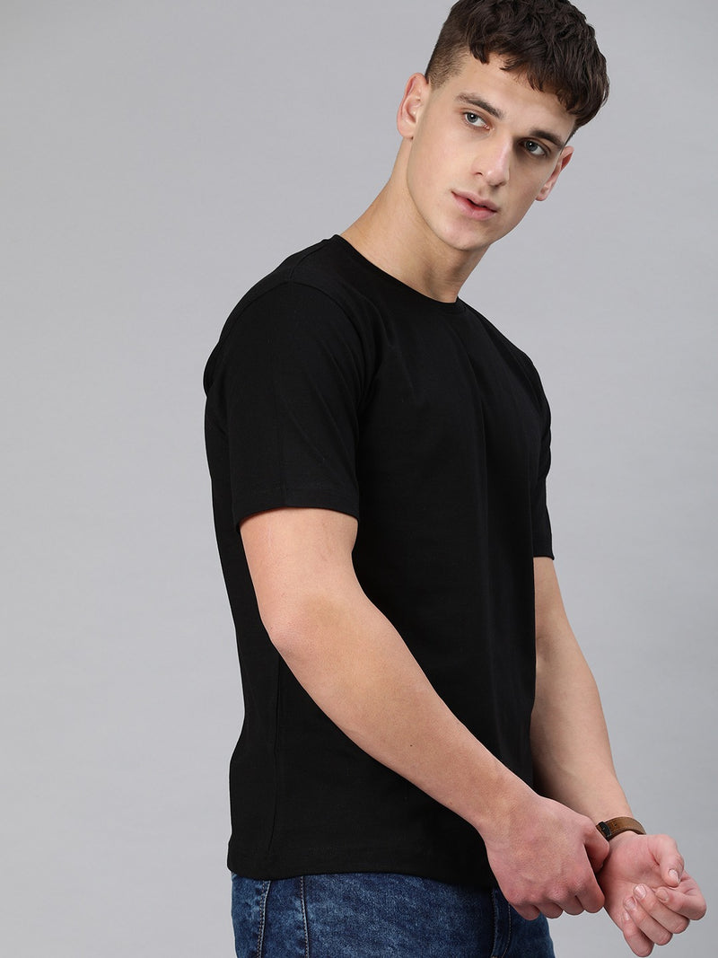 man in plain black t shirt