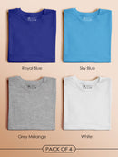 Plain T-Shirt Combo - Royal Blue, Sky Blue, Grey Melange & White - Be Awara