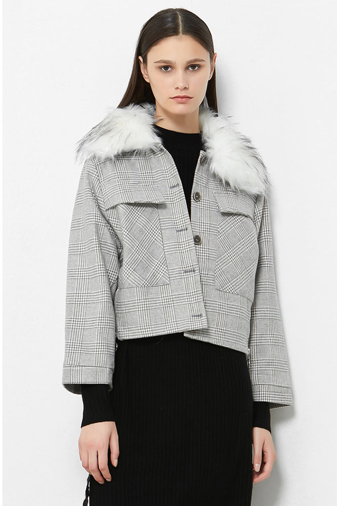 grey fur short jacket