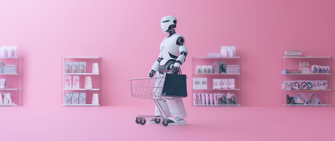 a robot walking around a store representing AI in retail