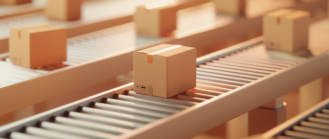 image of a box on a conveyor belt being put into a shipping truck