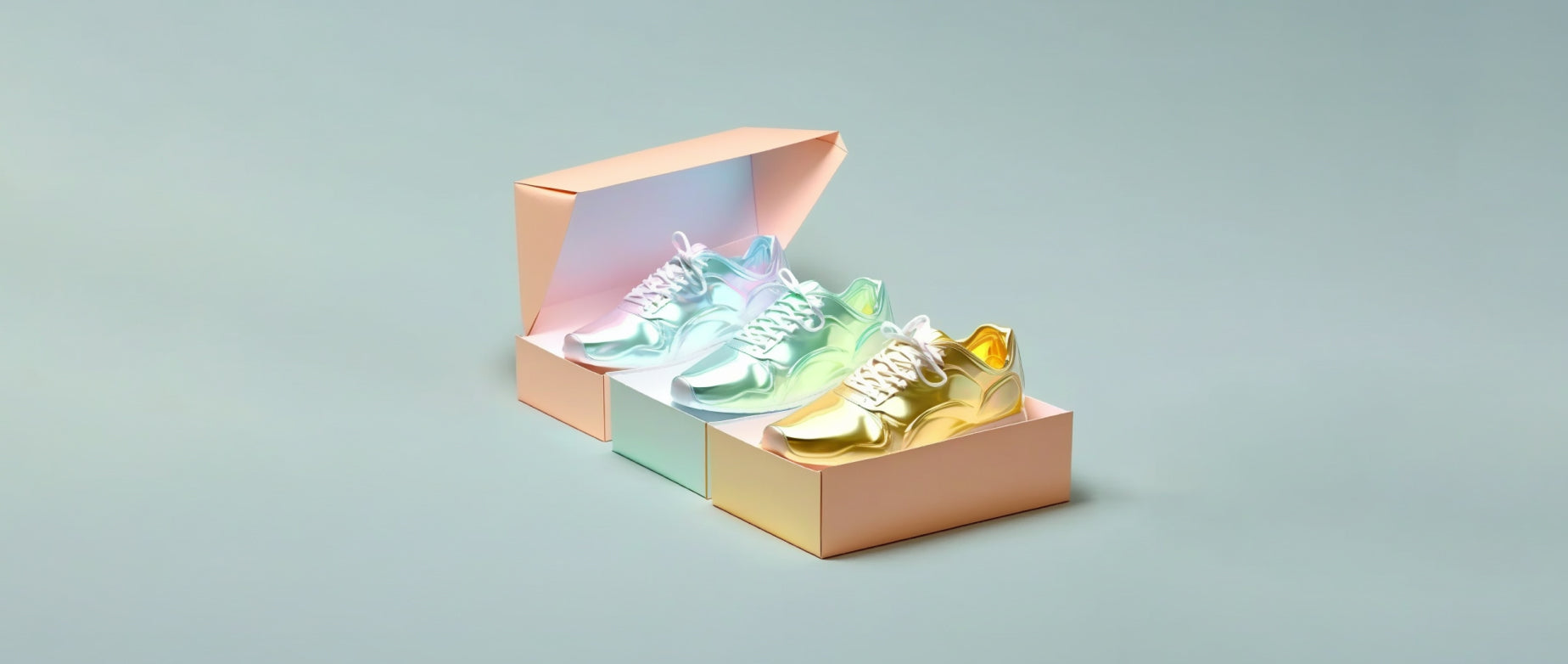 three shoe boxes with a single sneaker of a different color on top of each one: merchandising strategy