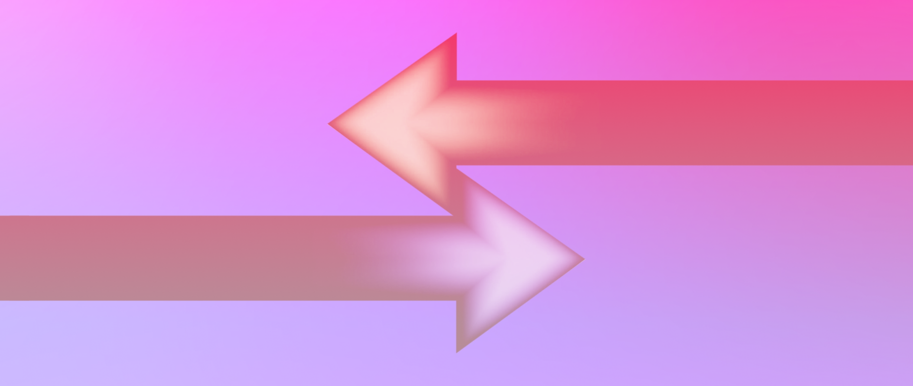 Two arrows going in opposite directions on top of one another on a light purple background.