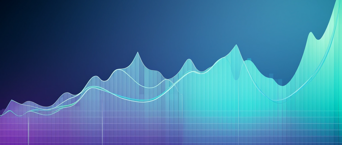 A purple teal multicolored layered graph on a dark blue background.