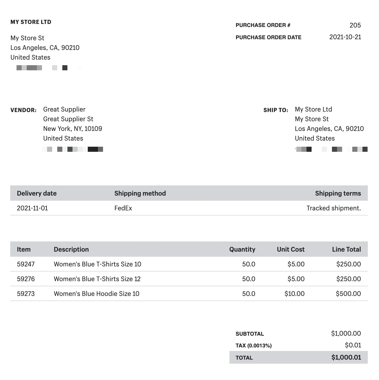 Example purchase order