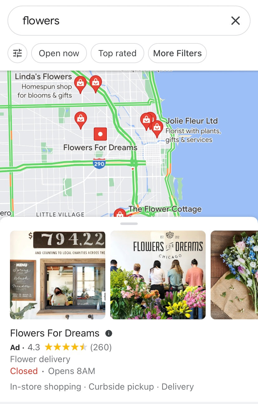 Google search for flowers