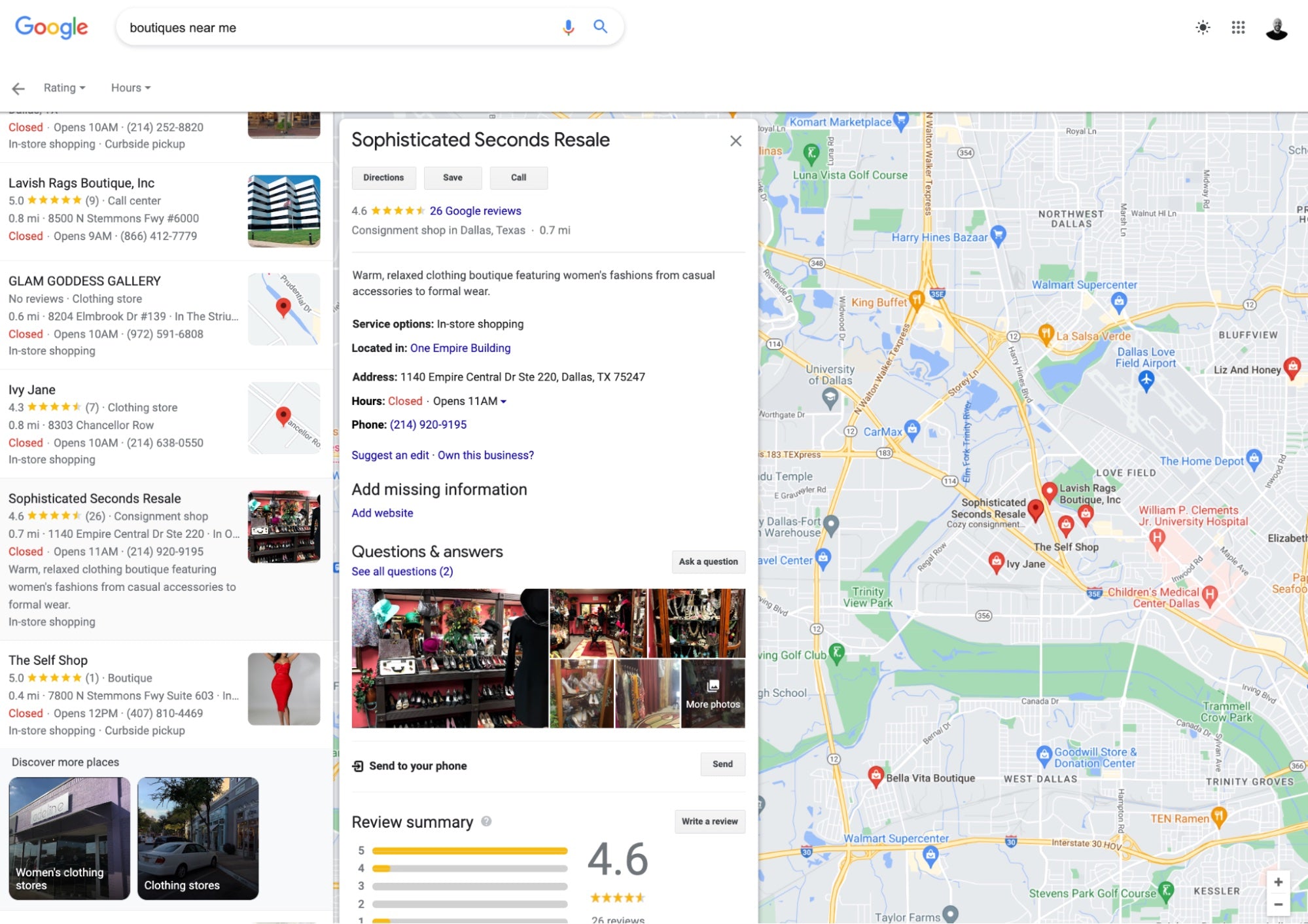 Example of Google Maps listings