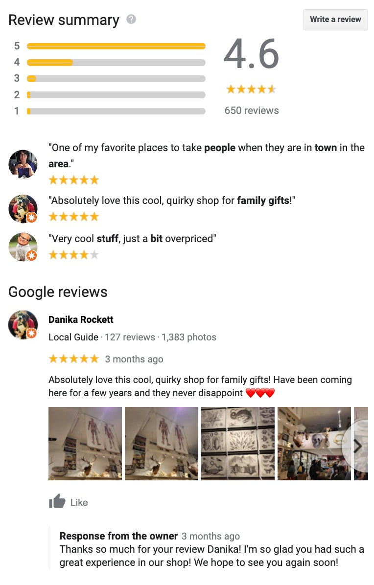 Google reviews for The Evolution Store