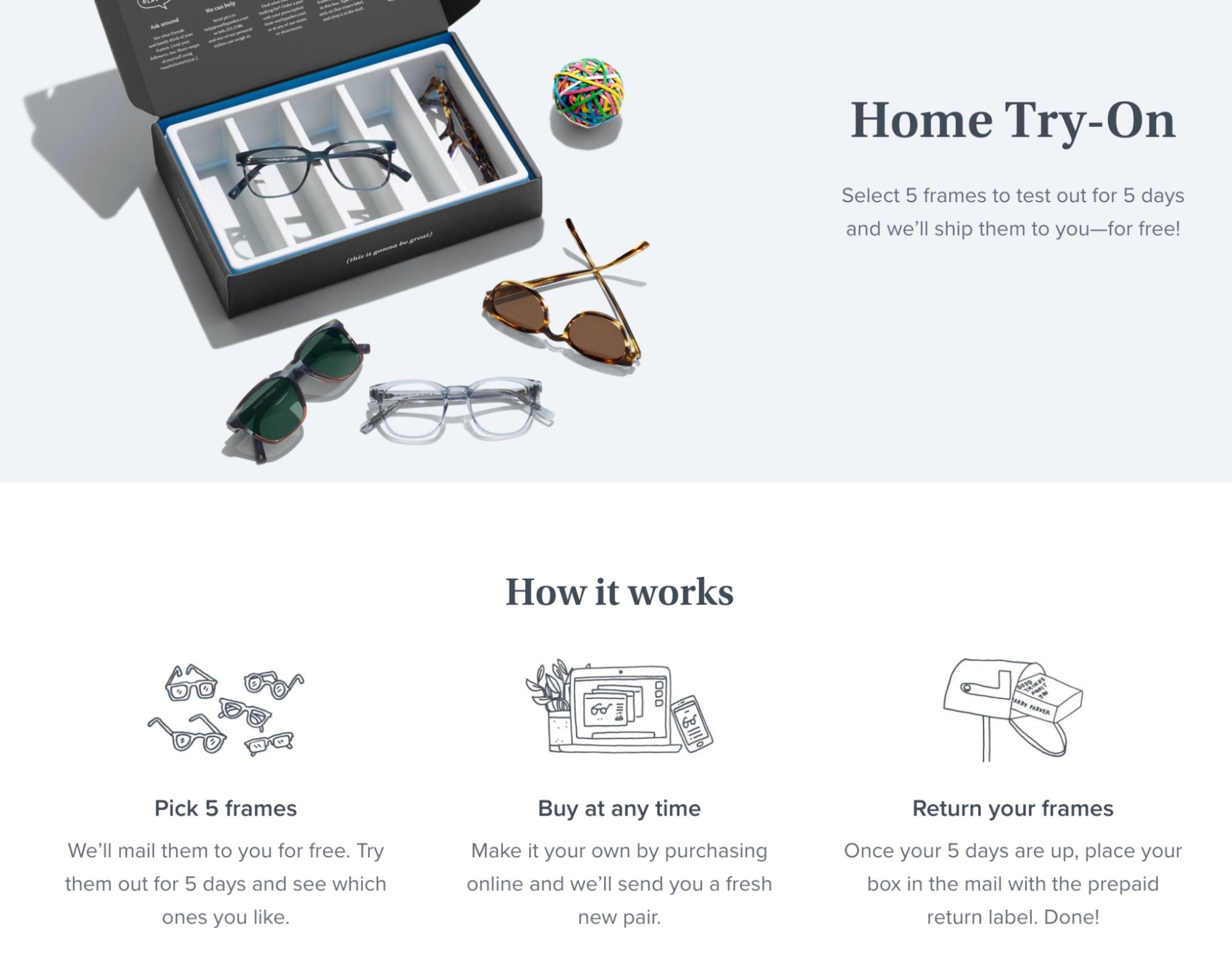 Warby Parker Home try-on program