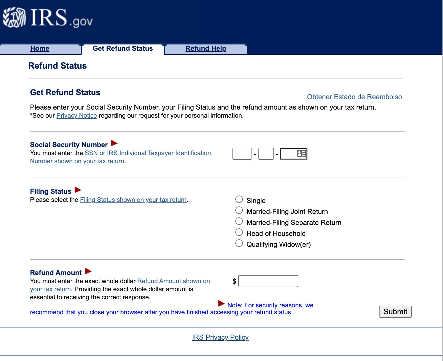 IRS "Refund Status" tool