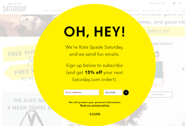 Kate Spade Saturday lead magnet for email list | Shopify Retail blog