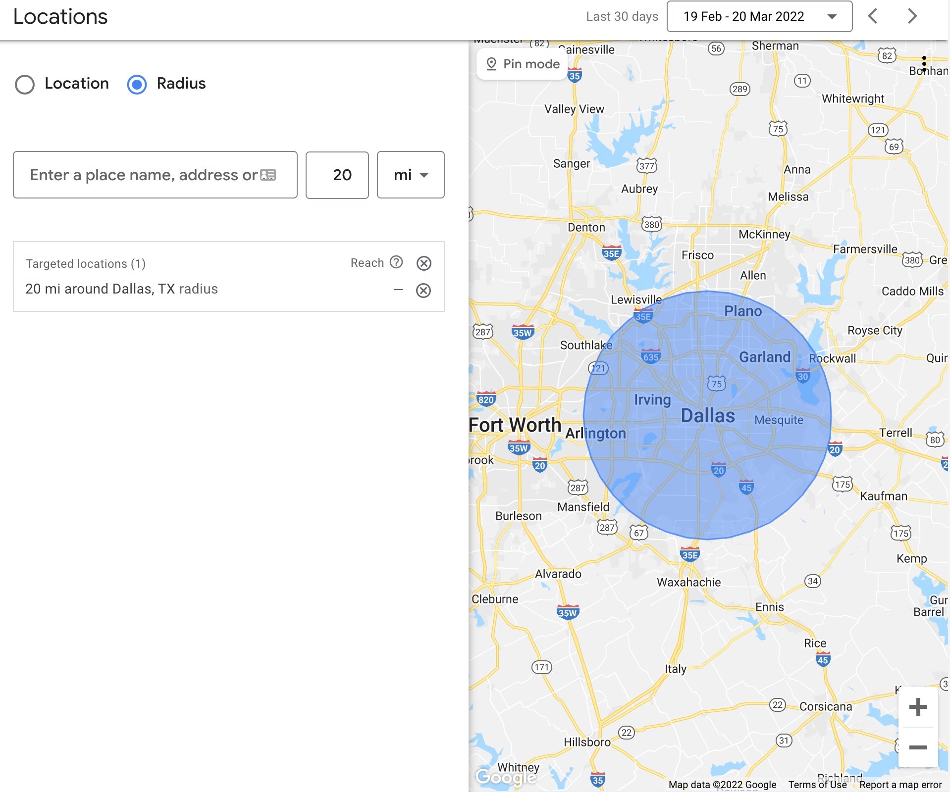 Locations radius