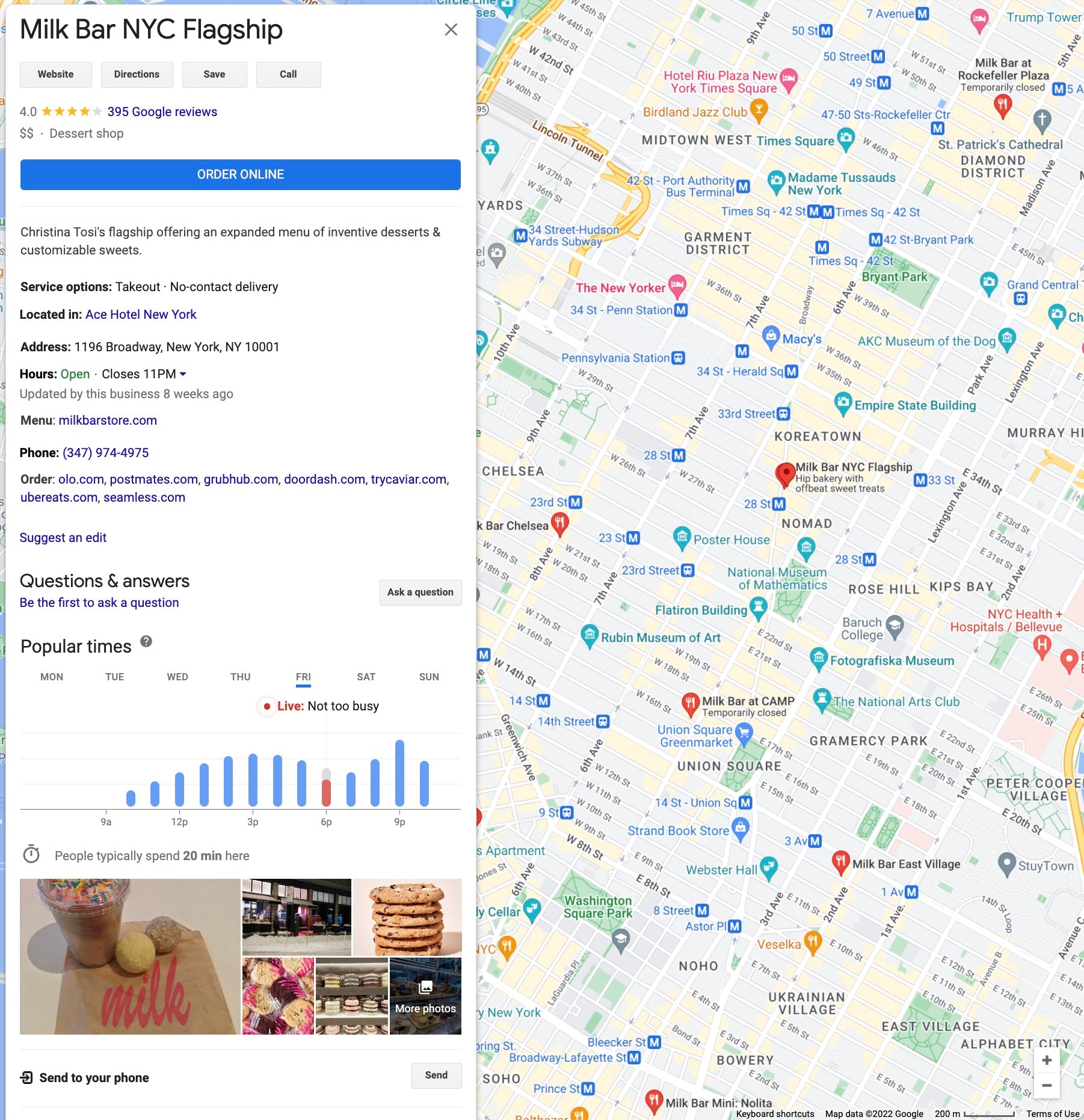 Milk Bar Google Business Profile result