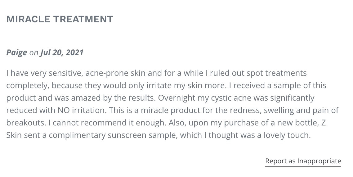 Z Skin Cosmetics customer review