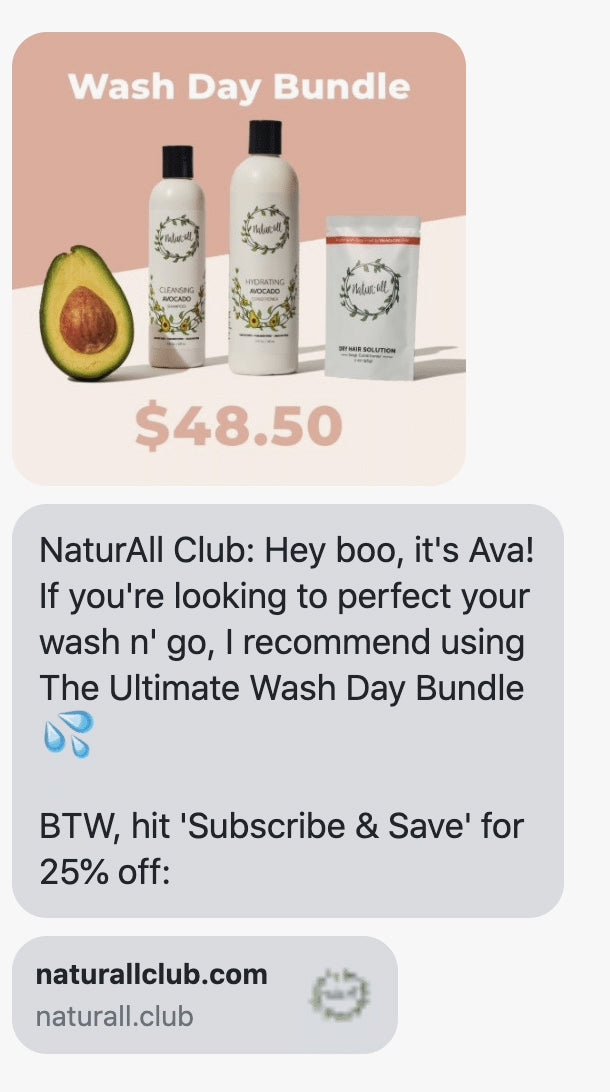 NaturAll Club sends SMS promotions with the option to Subscribe & Save
