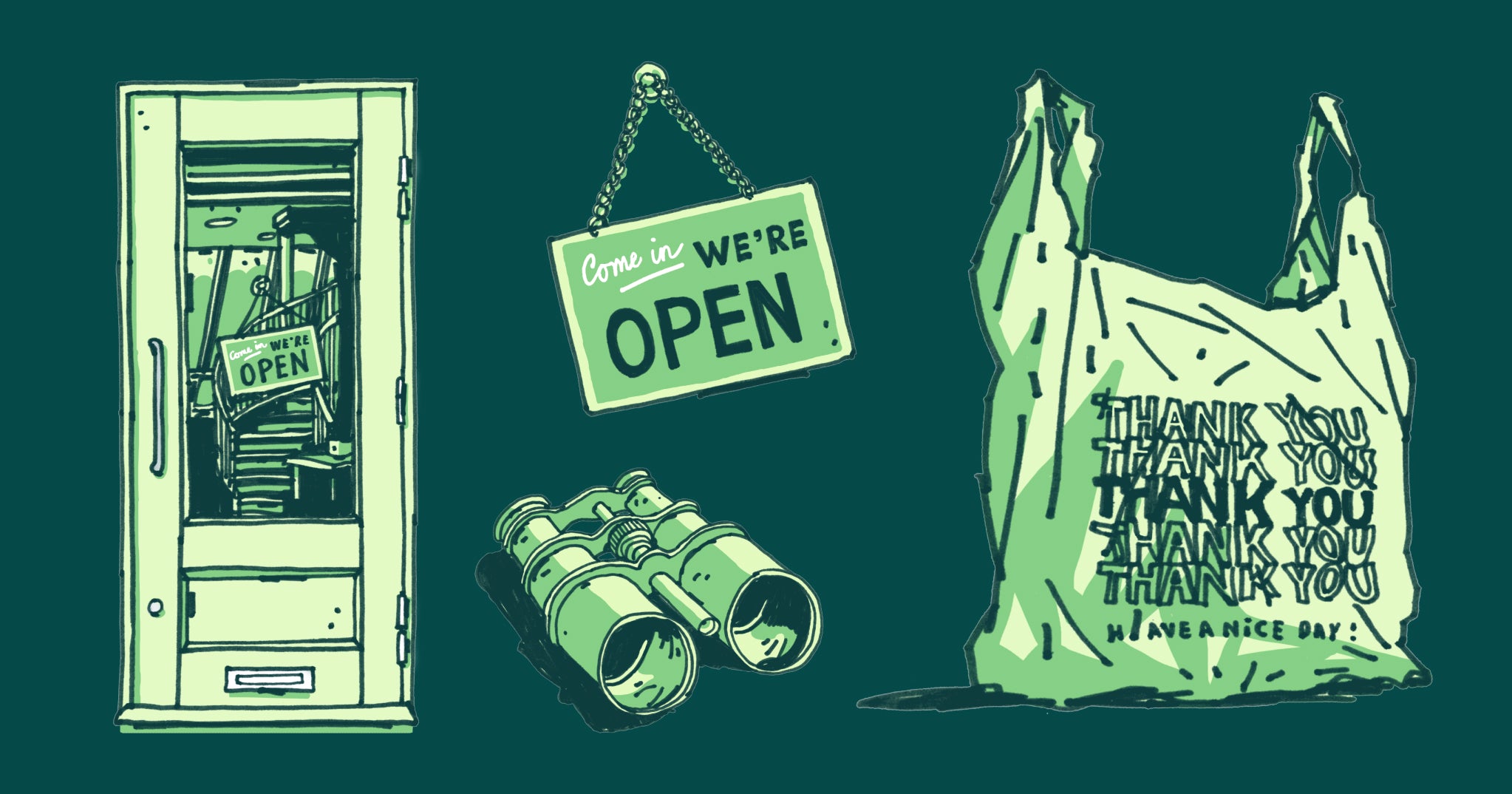 retail items on green background