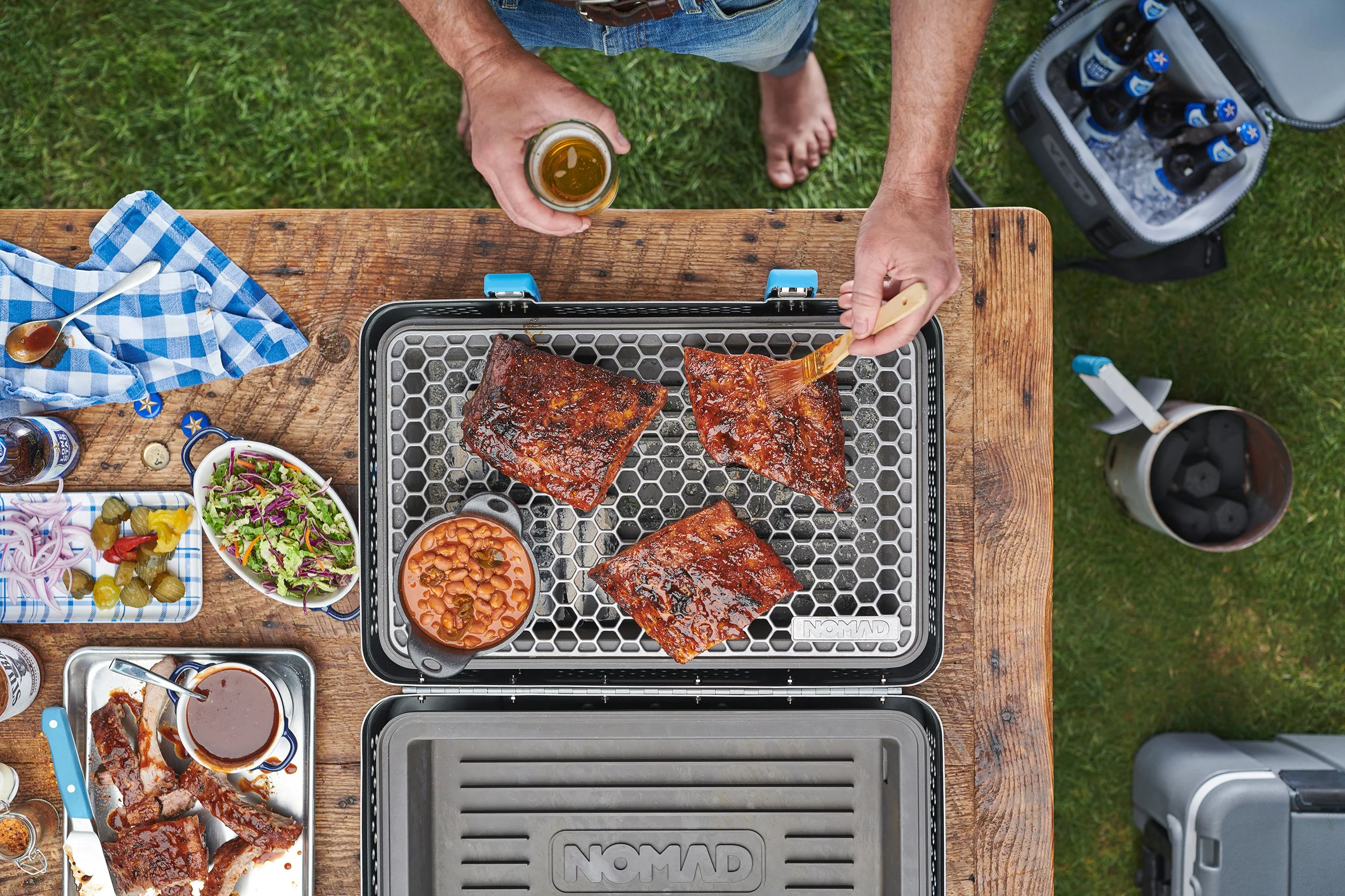 Person grilling meat