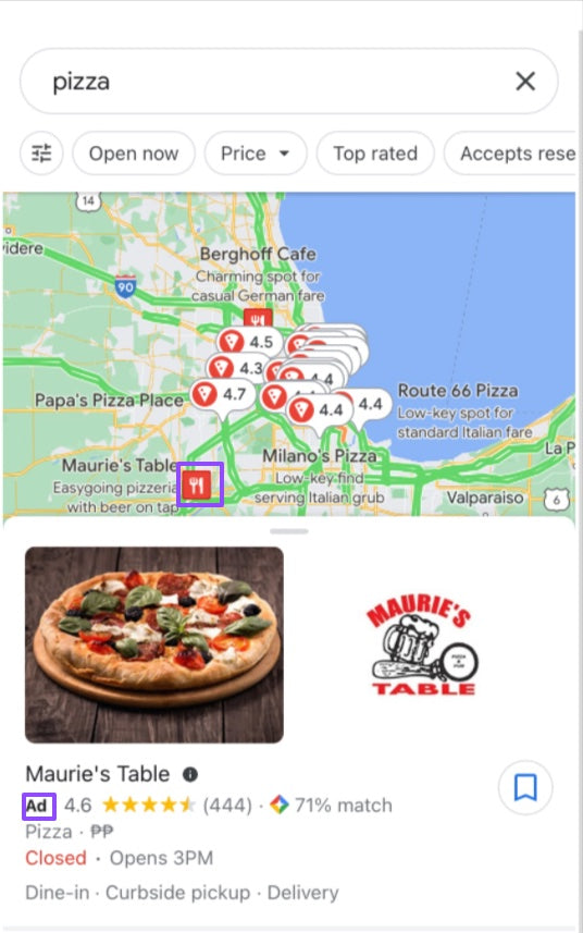 Google Maps Promoted Pin example