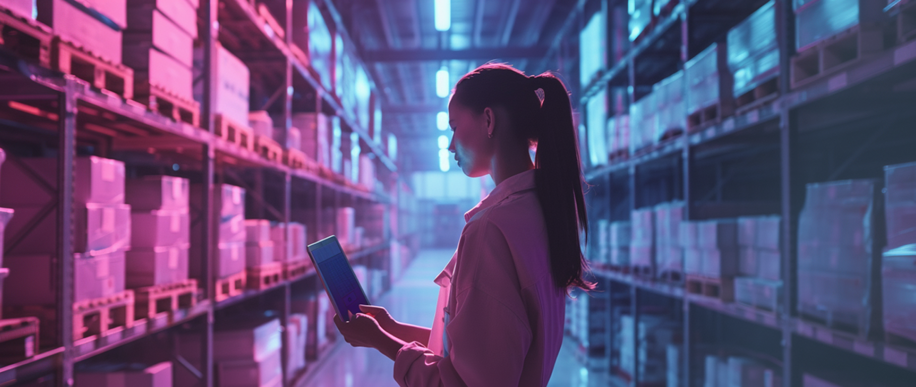 woman looking at inventory in a warehouse representing rfid inventory management