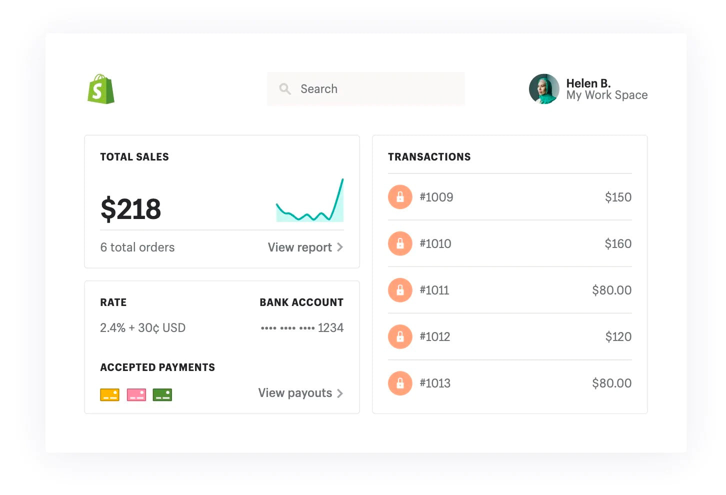 Shopify Payments dashboard