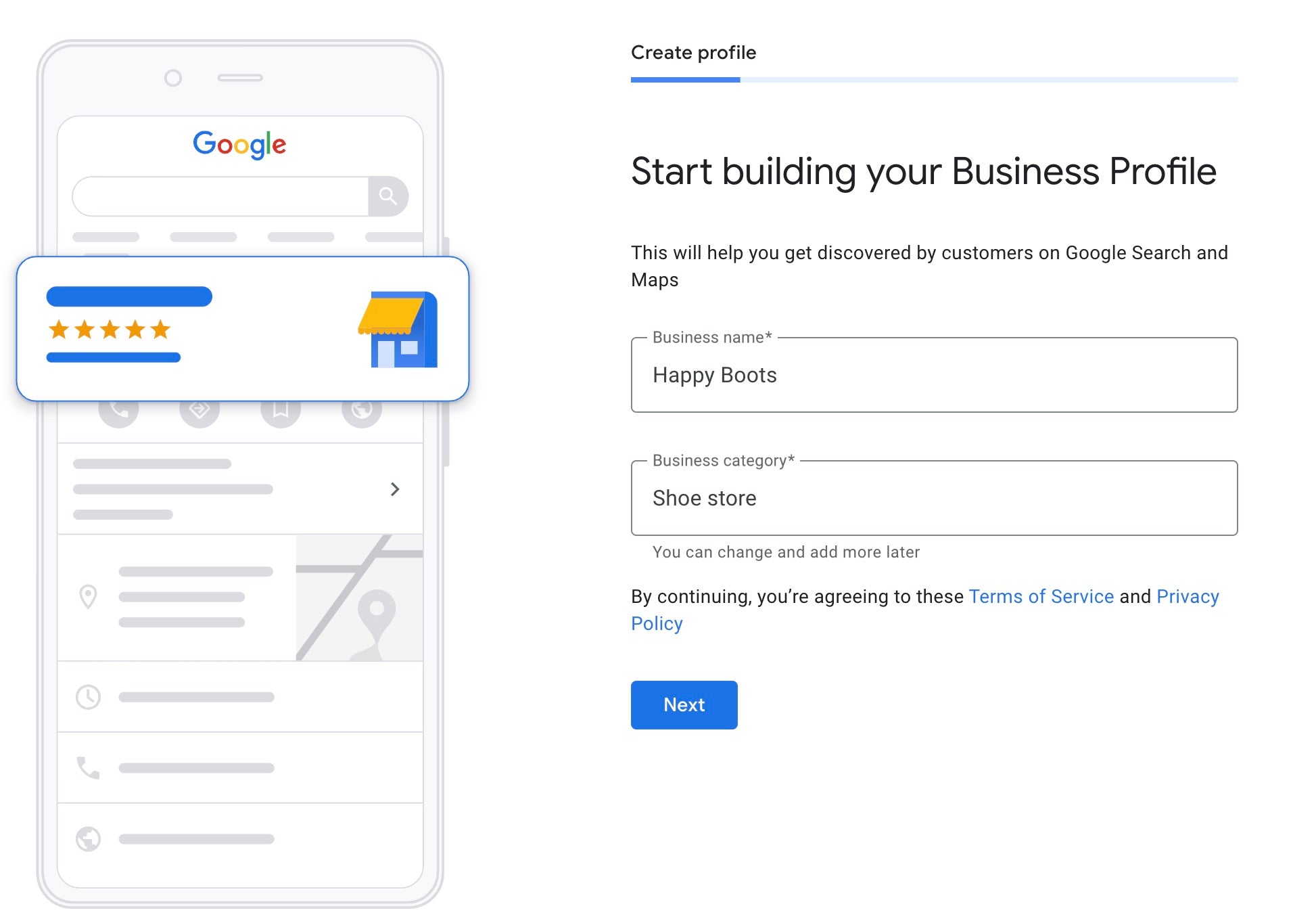 Start building your Business Profile