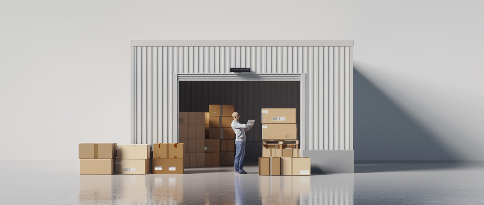 a man standing in front of a warehouse with boxes representing vertical integration