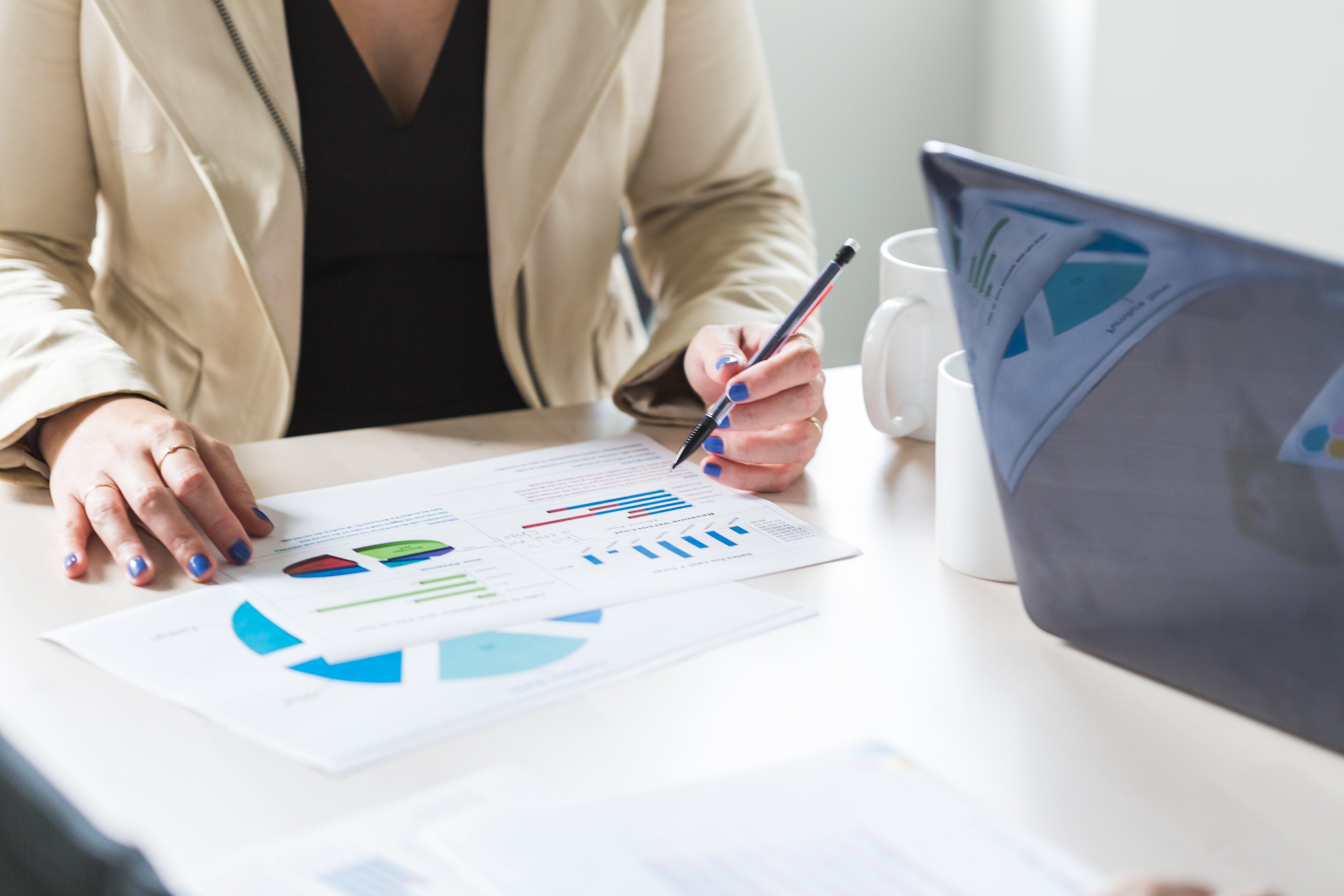 Woman analyzing data