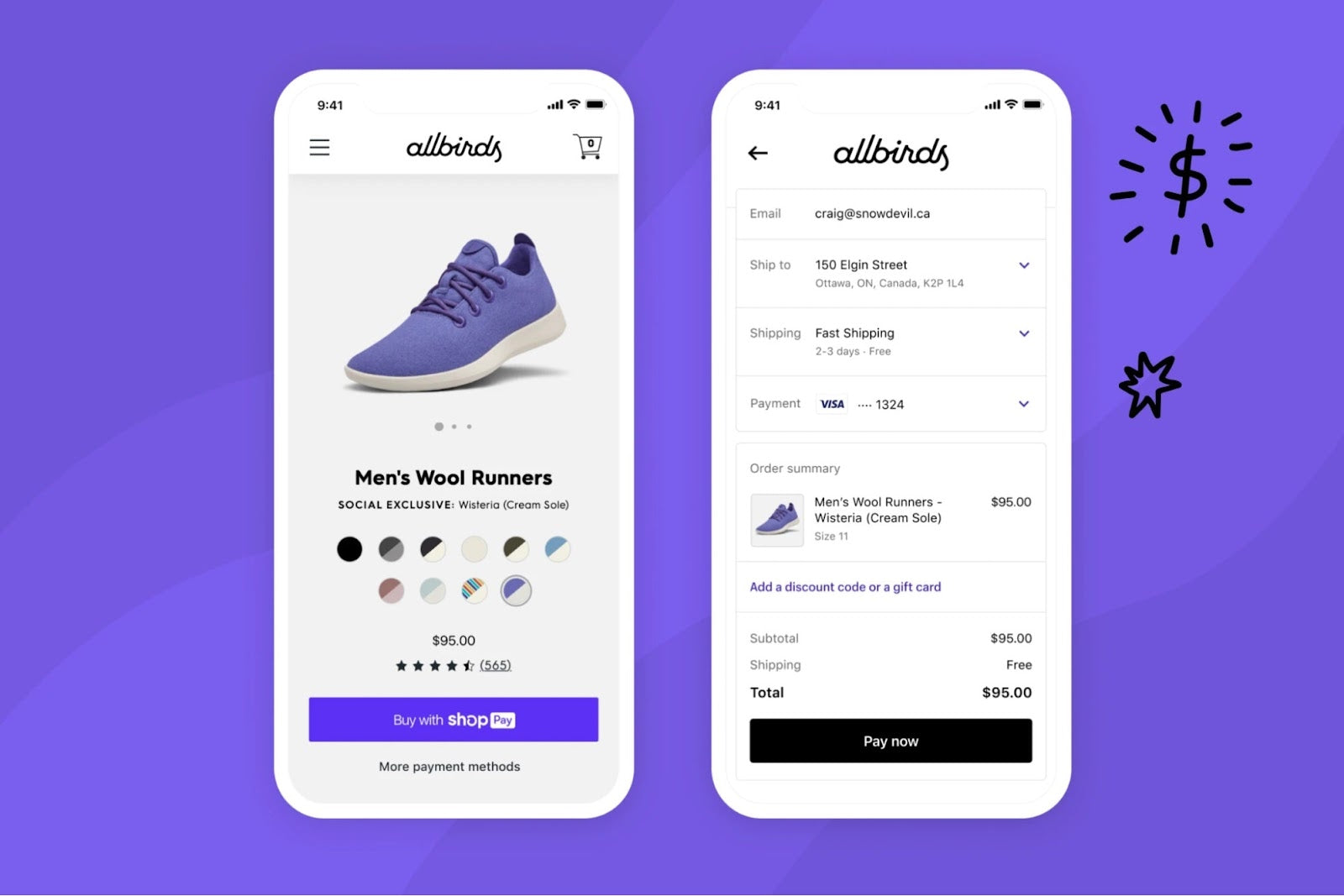 Image of Shop app user interface on Allbirds website