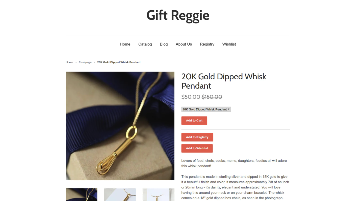 Image of example store from Gift Reggie offering Registry and Wishlist options