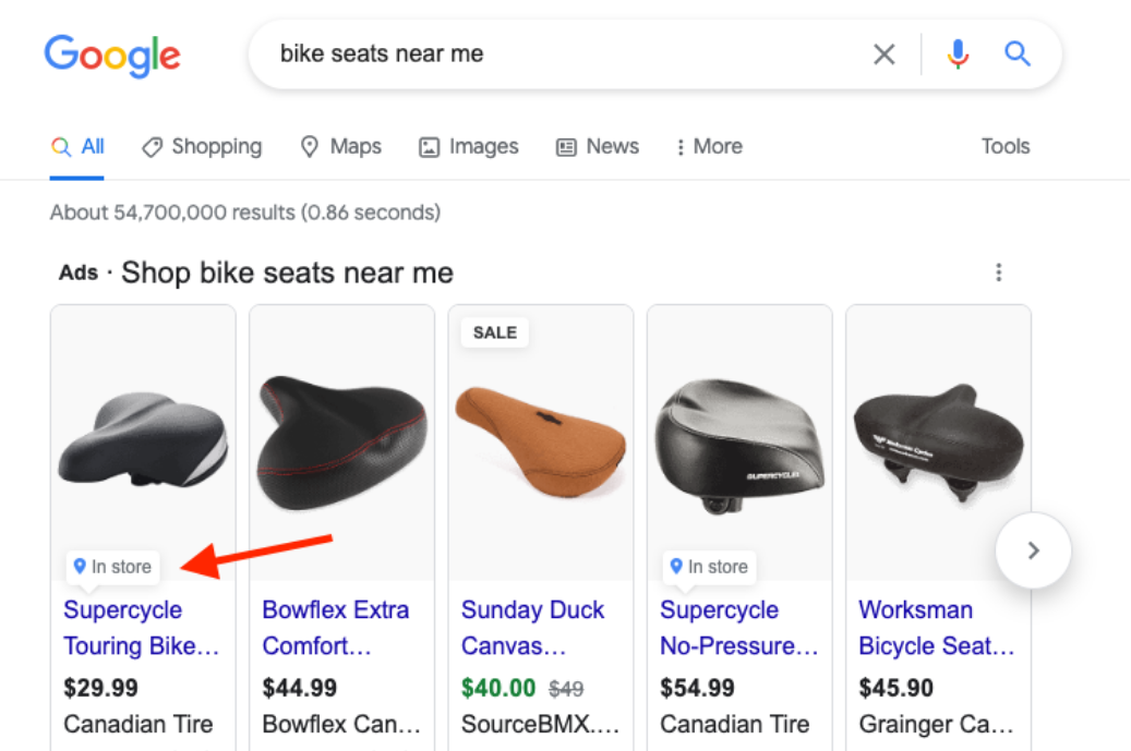 Example of Google local inventory ads