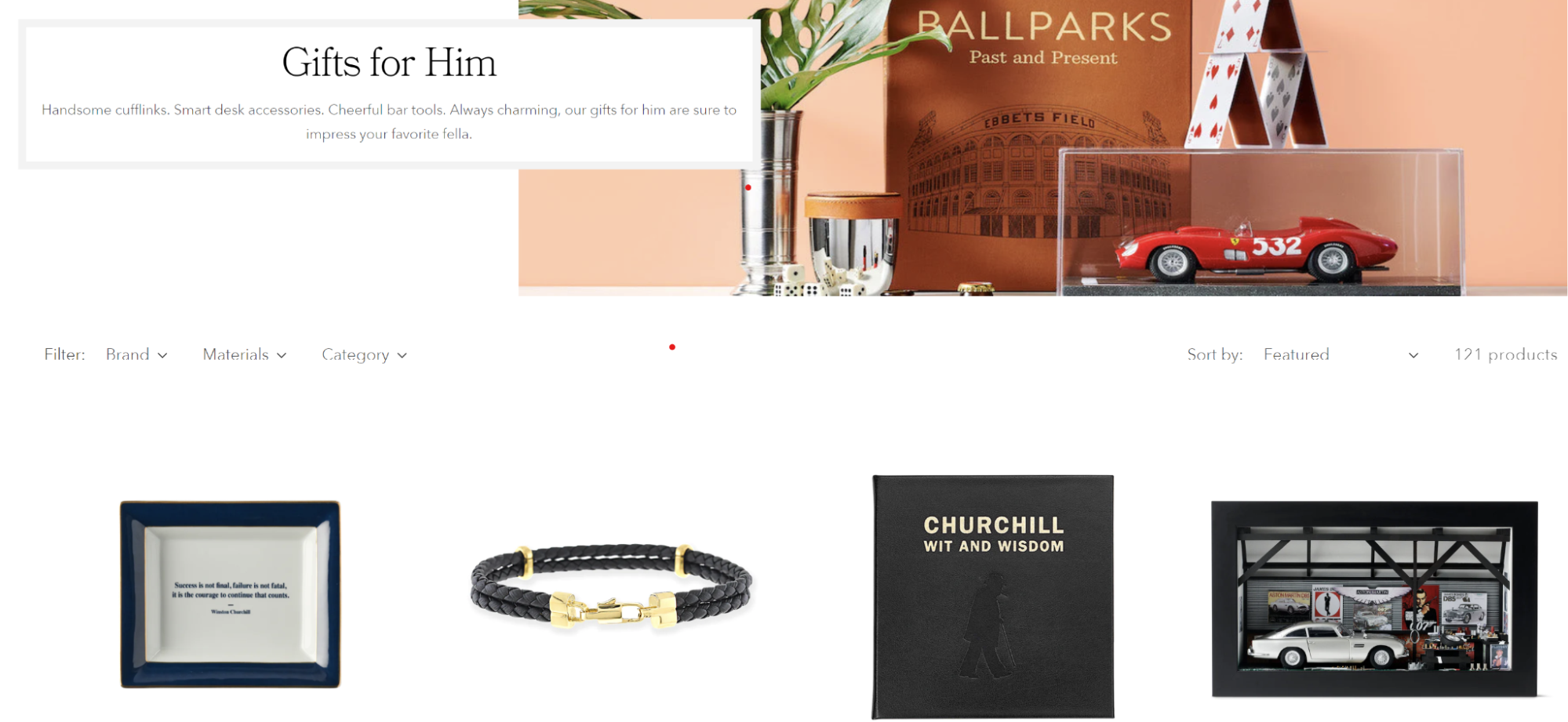 example of a gift guide for men from Gumps in San Fran
