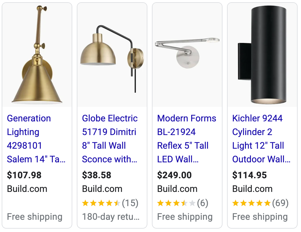 A selection of smaller lamps on Google shopping