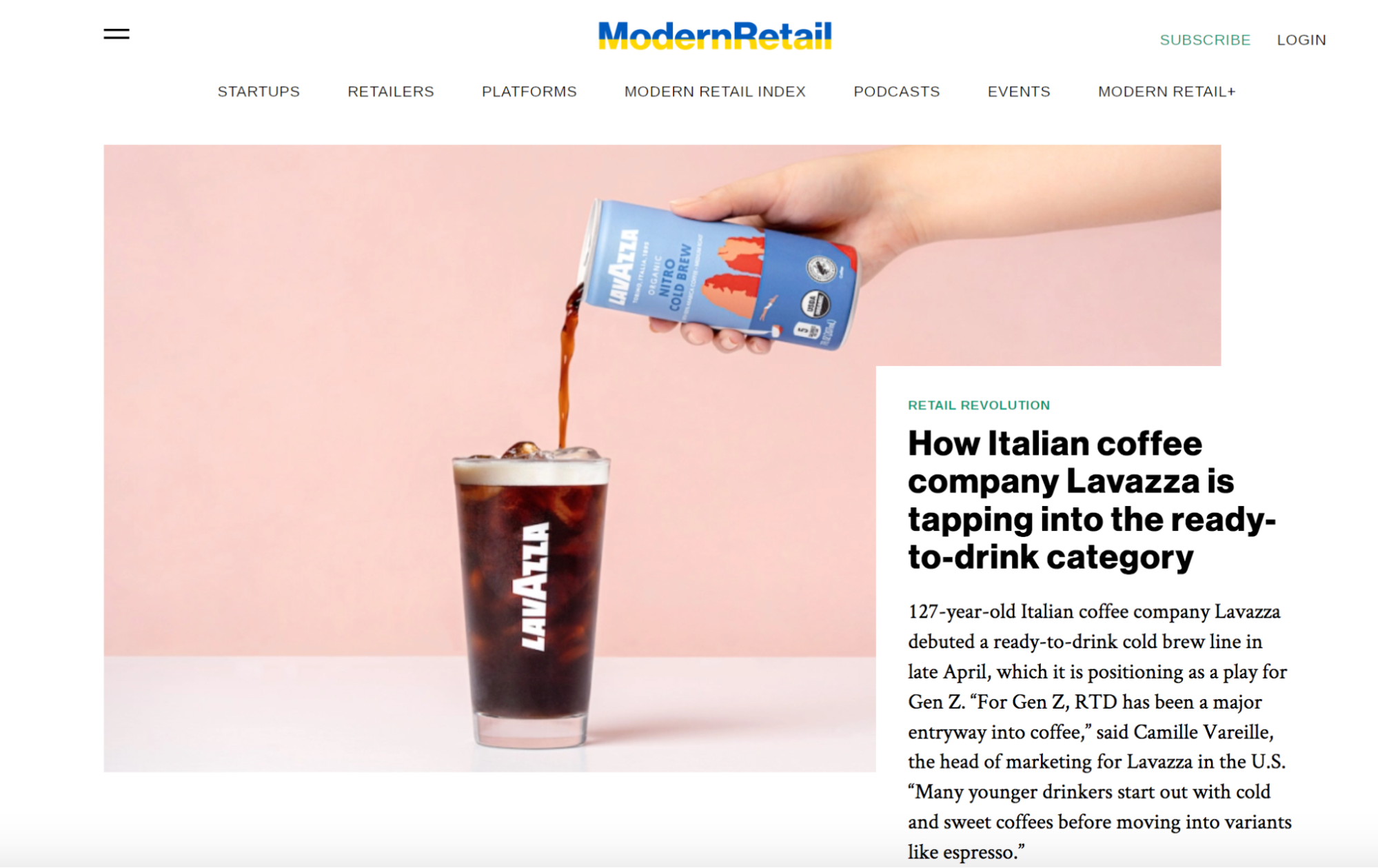 Modern Retail online news publication homepage