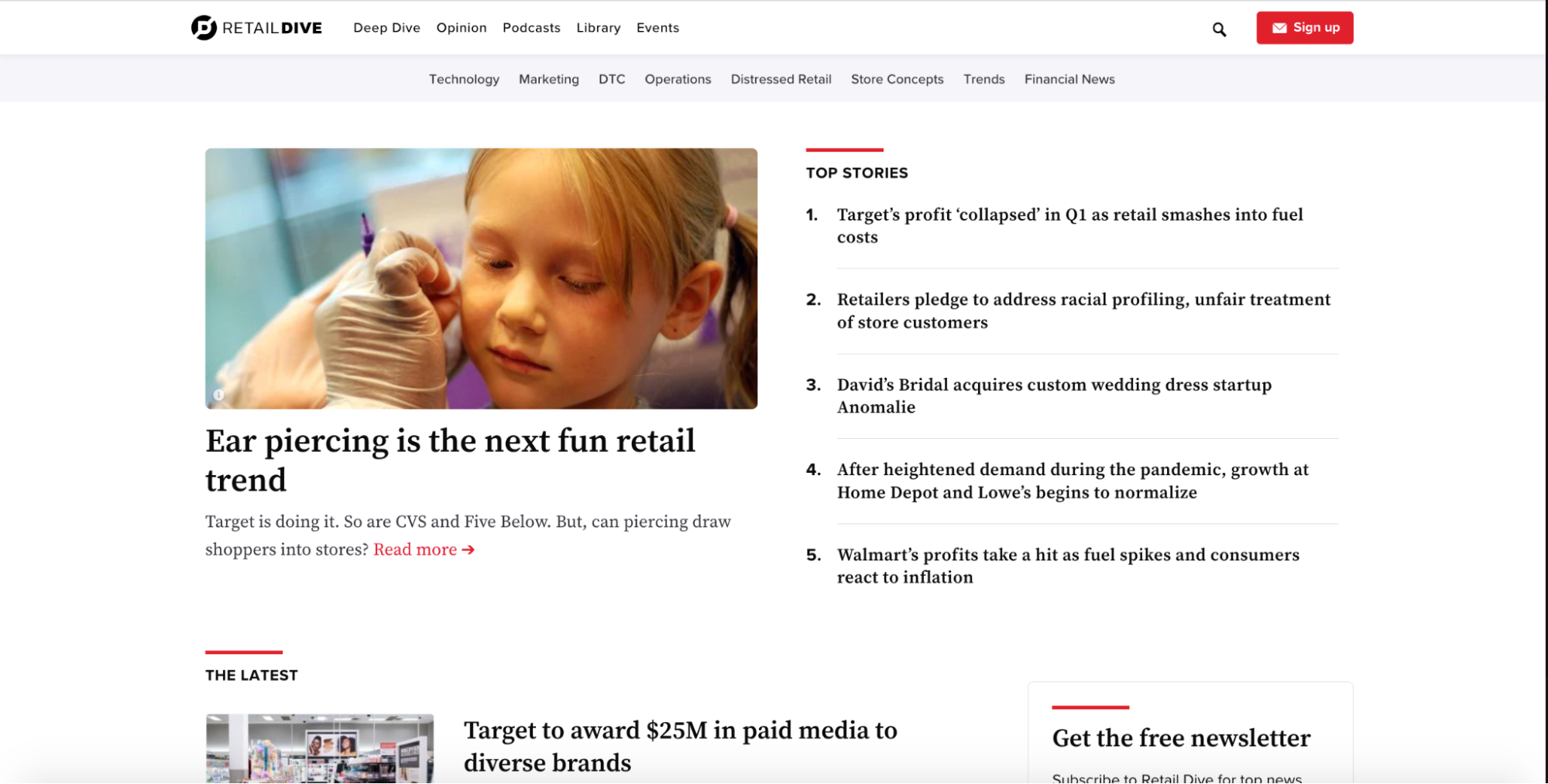 Retail Dive online retail news publication homepage