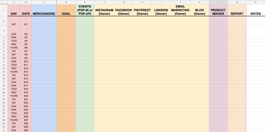 Merchandise marketing calendar template | Shopify Retail blog