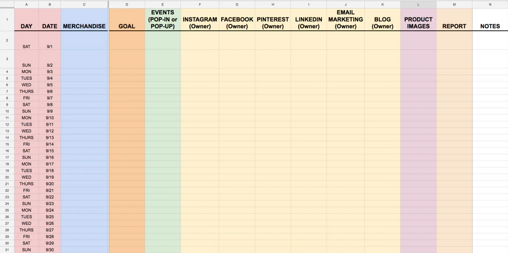 Merchandise marketing calendar template | Shopify Retail blog