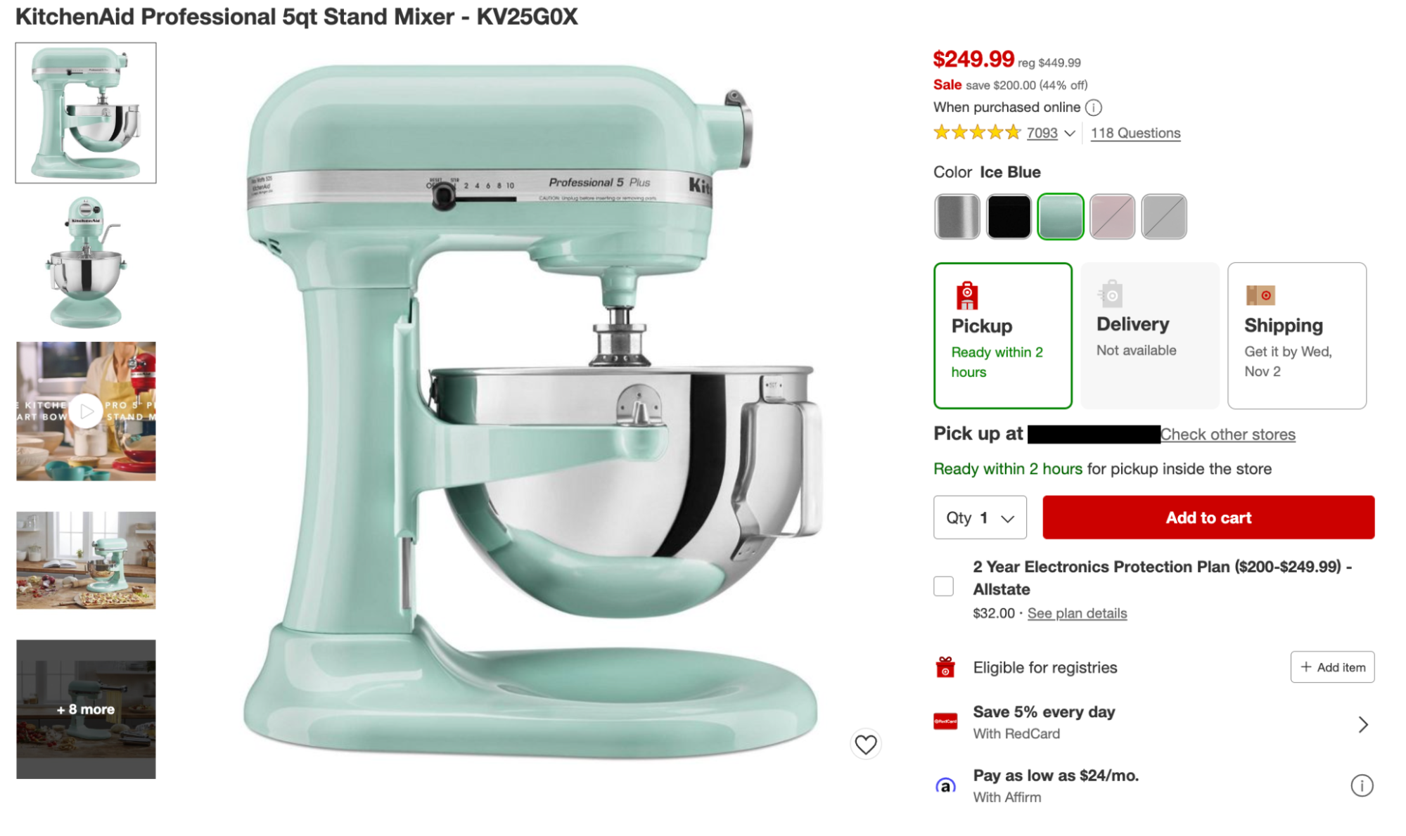 Product page on Target website showing the option to buy online and pick-up in-store