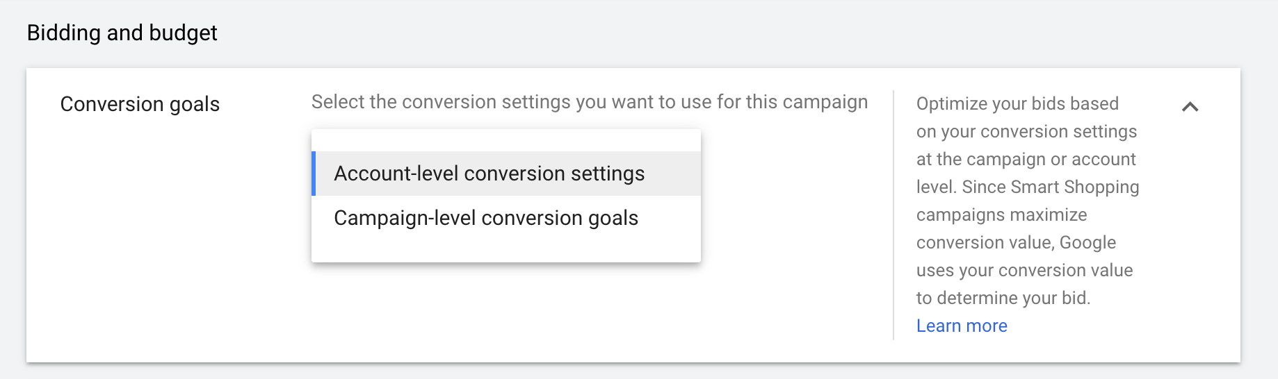 select account-level conversion settings