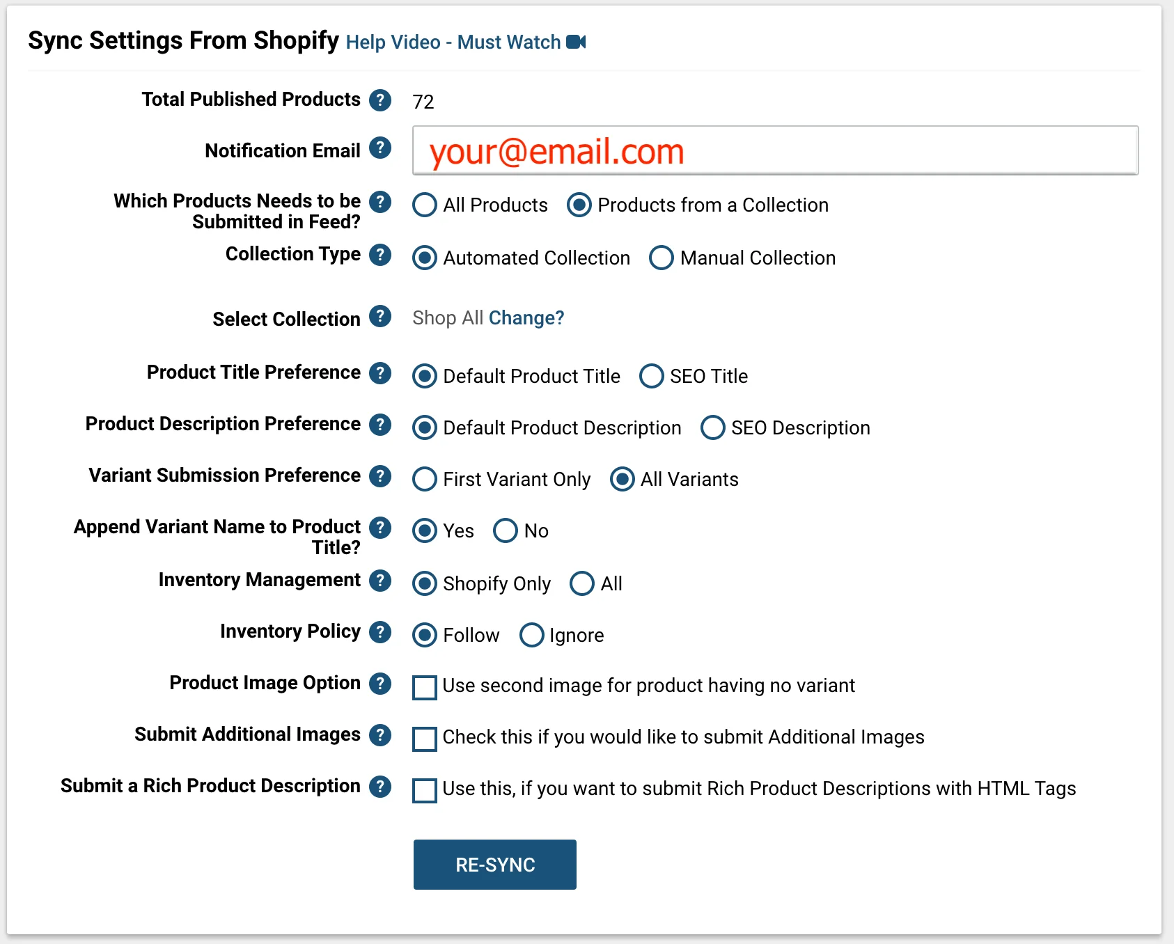 Simprosys shopping setup