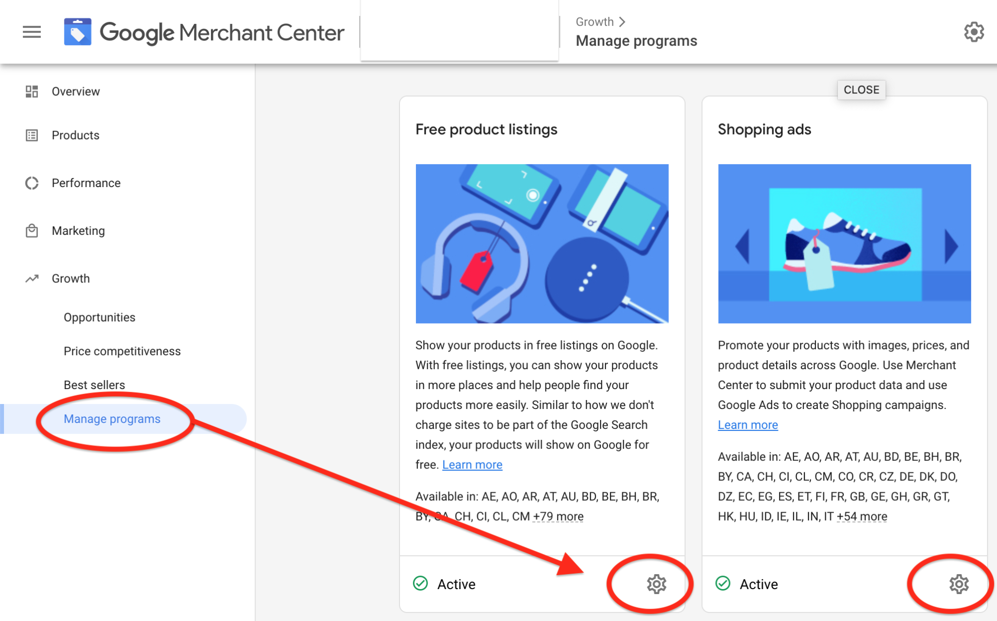 manage programs google merchant center