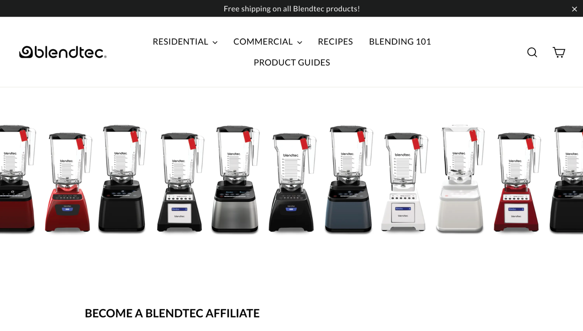 A screenshot of the Blendtec home page