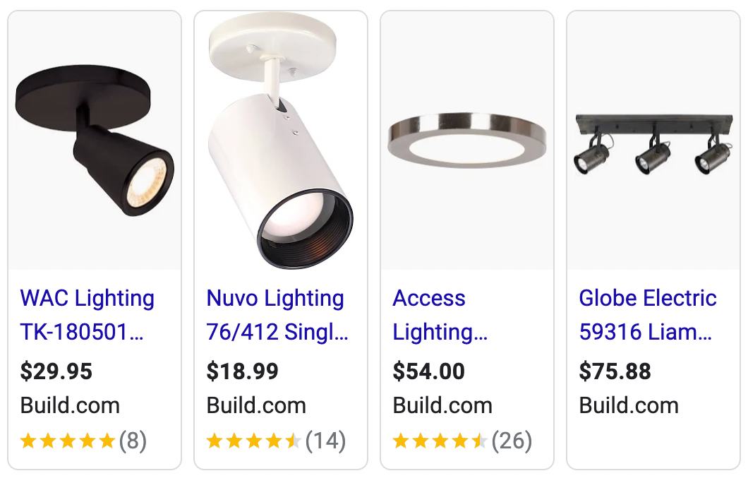 A selection of accent lights on Google shopping