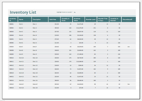 retail inventory spreadsheet example