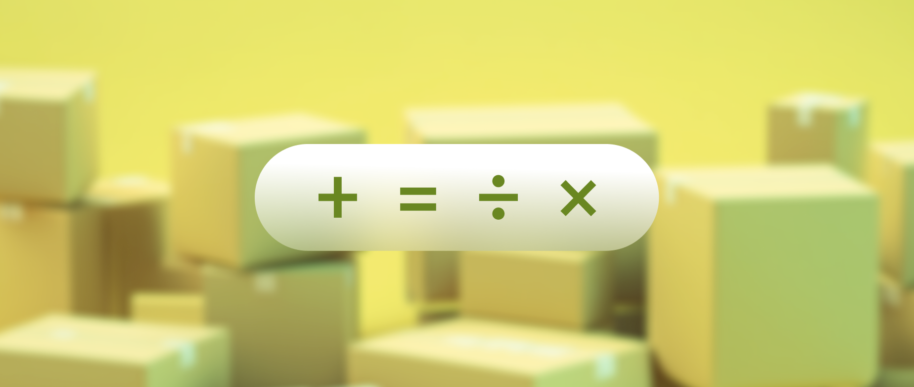 mathematical symbols in the forefront of an image with shipping boxes in the background: inventory formulas