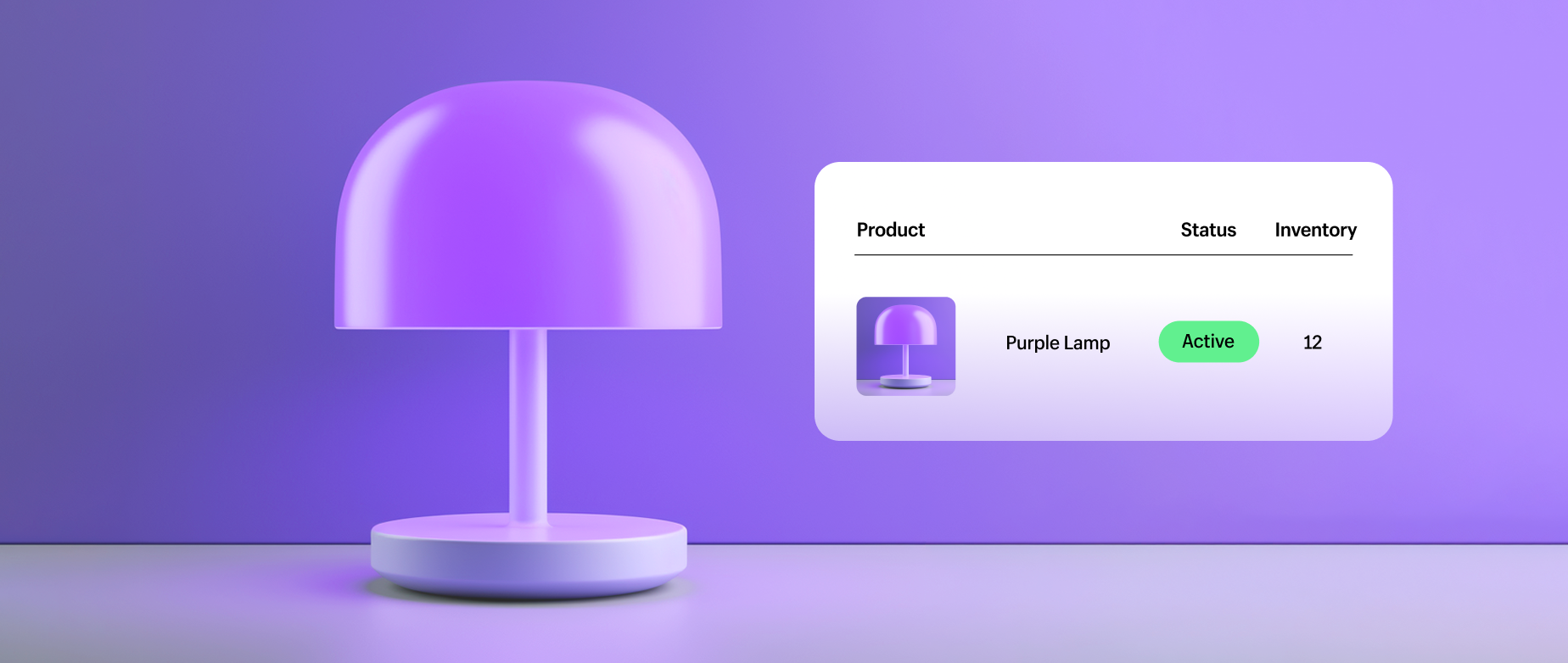 a purple lamp and a screenshot of inventory information about the lamp: inventory visibility